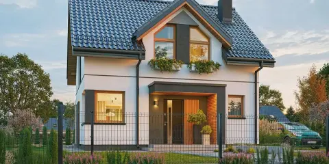 Nowoczesny dom 70m2 z poddaszem, idealny dla rodziny. Elegancka bryła, duże okna i zadbany ogród. Taki dom 70m2 z poddaszem bez pozwolenia to marzenie wielu.