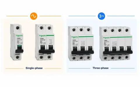 Wyłączniki jednofazowe i trójfazowe Schneider Electric. Różnice w liczbie faz i voltach.