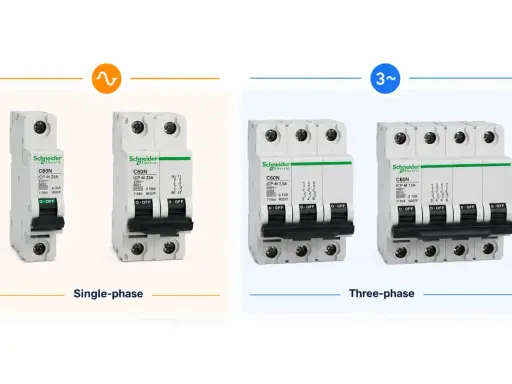 Wyłączniki jednofazowe i trójfazowe Schneider Electric. Różnice w liczbie faz i voltach.