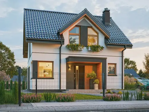 Nowoczesny dom 70m2 z poddaszem, idealny dla rodziny. Elegancka bryła, duże okna i zadbany ogród. Taki dom 70m2 z poddaszem bez pozwolenia to marzenie wielu.