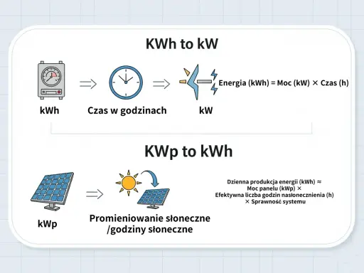 Wyjaśnienie, ile to kilowat (kW) i jak przeliczyć kWh na kW, z uwzględnieniem paneli słonecznych i nasłonecznienia.