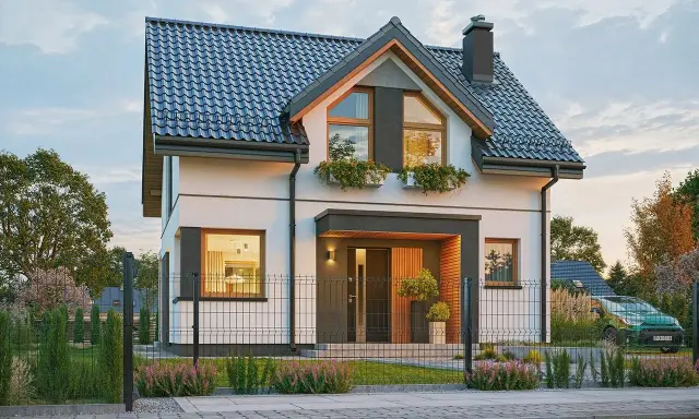 Nowoczesny dom 70m2 z poddaszem, idealny dla rodziny. Elegancka bryła, duże okna i zadbany ogród. Taki dom 70m2 z poddaszem bez pozwolenia to marzenie wielu.