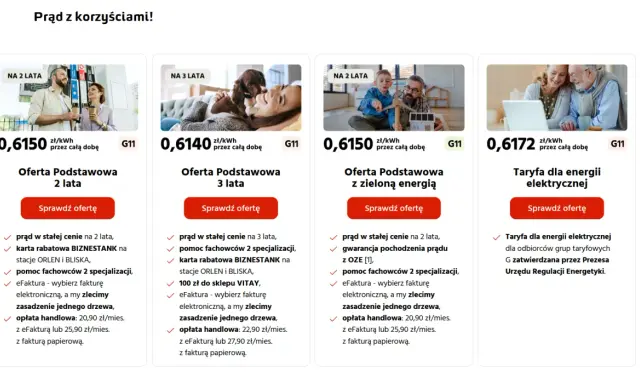 Oferta Podstawowa 2 lata: 0,6150 zł/kWh przez całą dobę. Opłata sieciowa zmienna całodobowa Energa.