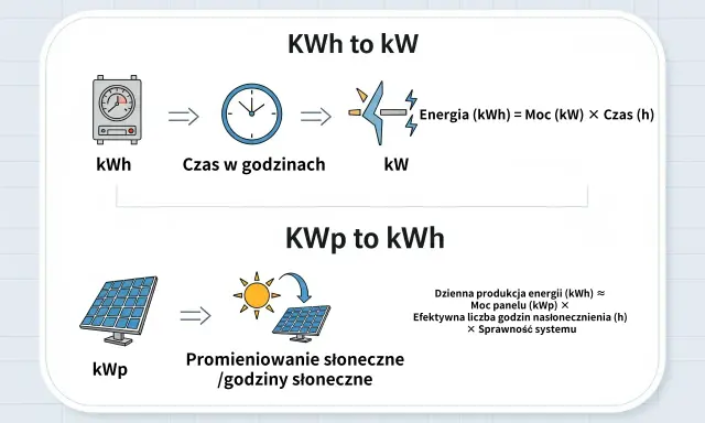 Wyjaśnienie, ile to kilowat (kW) i jak przeliczyć kWh na kW, z uwzględnieniem paneli słonecznych i nasłonecznienia.